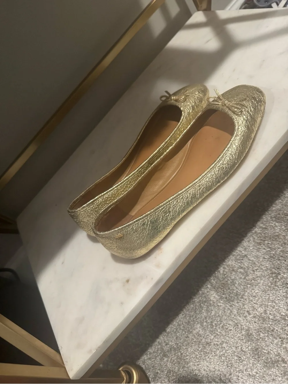 Tory Burch Gold Ballet Flats with Bow Accent - Women